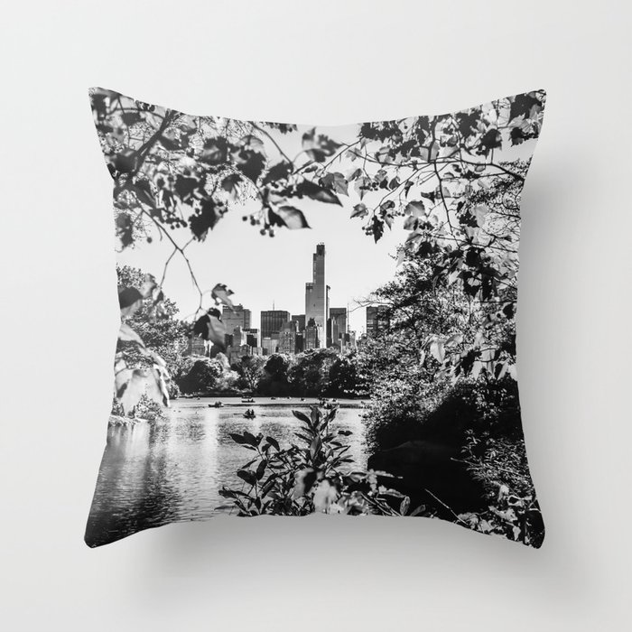 Autumn Fall in Central Park in New York City black and white Throw Pillow
