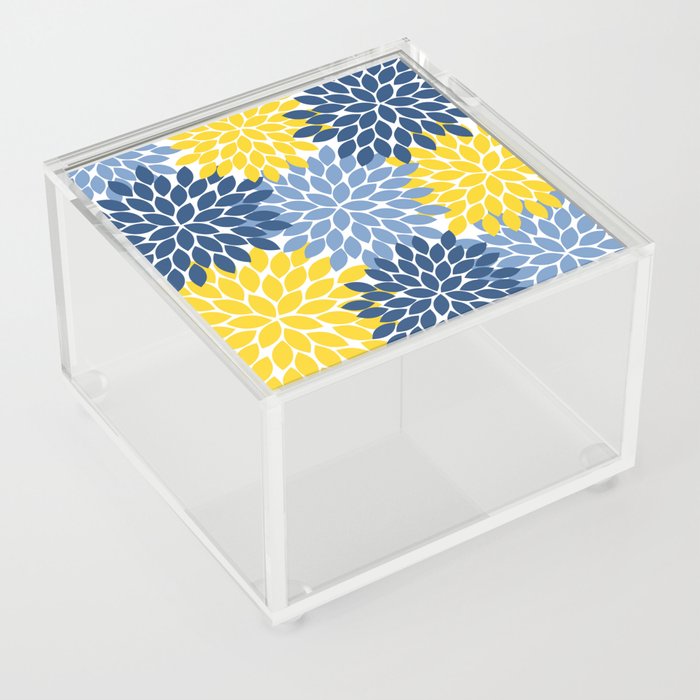 Blue Yellow Flower Burst Floral Pattern Acrylic Box