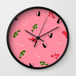 Red Shark and Green Orca Wall Clock