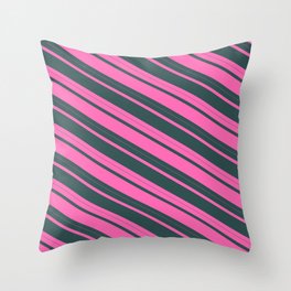 [ Thumbnail: Hot Pink and Dark Slate Gray Colored Lined Pattern Throw Pillow ]