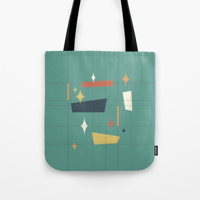 Mid Century Modern Abstract Composition 7 in Teal Tote Bag
