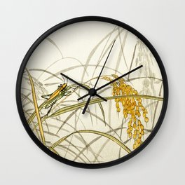 Grasshoppers on plants  - Vintage Japanese Woodblock Print Art Wall Clock