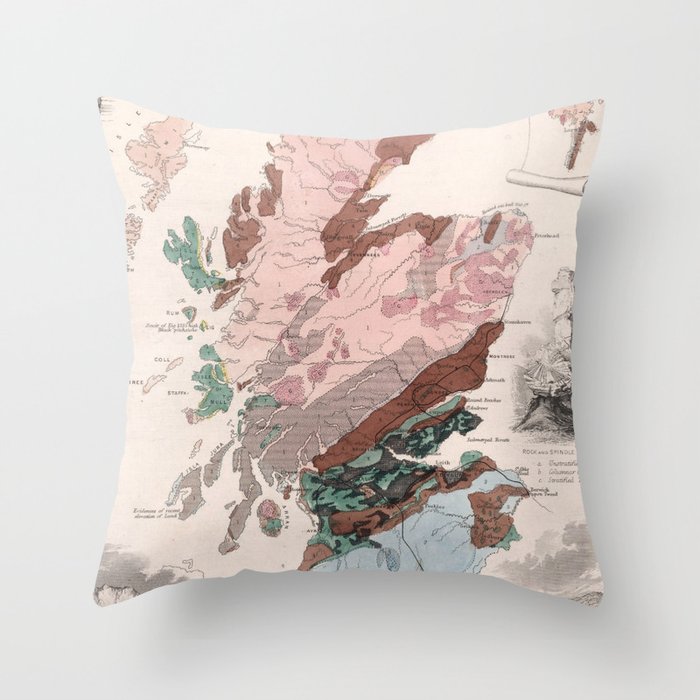 Vintage Geological Map of Scotland (1850) Throw Pillow