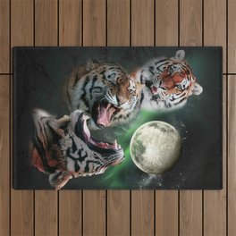 3 Tiger Moon, Wolf Tigers, Wolves Howling Outdoor Rug