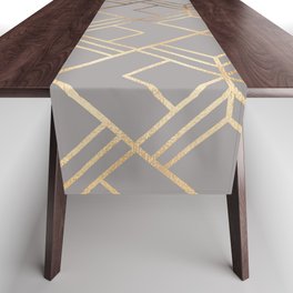 Modern elegant gray gold foil geometrical gradient Table Runner