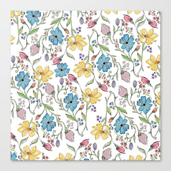 Spring flowers pattern - watercolor Canvas Print
