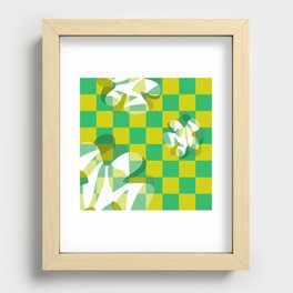 Abstract liquid melting flowers in green tones small checkerboard Recessed Framed Print