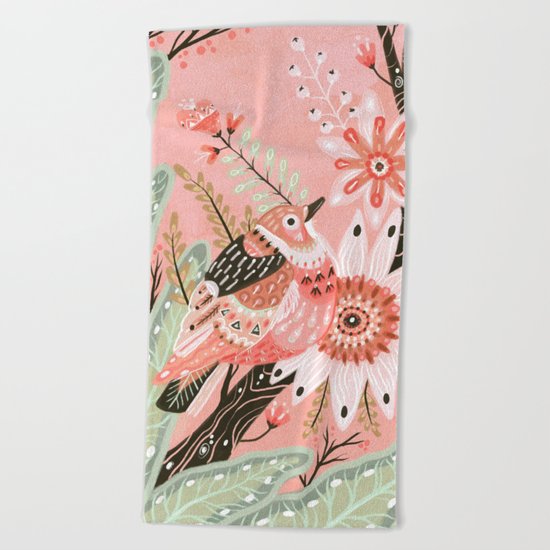 Little Pink Bird Beach Towel
