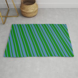 [ Thumbnail: Blue and Green Colored Lines Pattern Rug ]