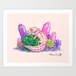 Pastel Leopard Gecko with Crystals and Succulents Art Print