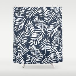 Tropical Palm Leaves - Palm Leaf Pattern - Navy Blue Shower Curtain