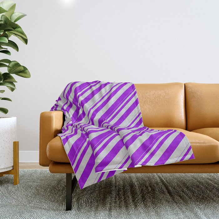 Dark Violet and Light Gray Colored Lines Pattern Throw Blanket