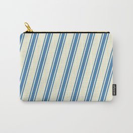 [ Thumbnail: Beige and Blue Colored Pattern of Stripes Carry-All Pouch ]