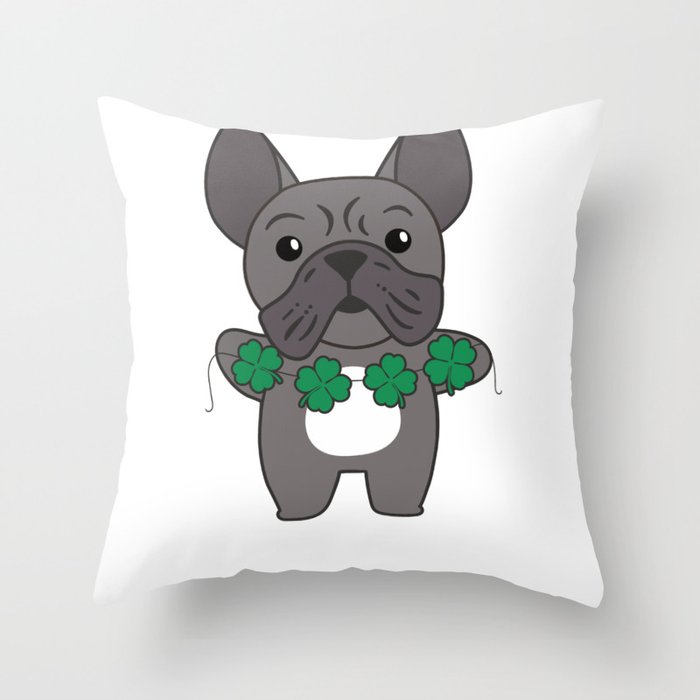French Bulldog Shamrocks Cute Animals For Luck Throw Pillow