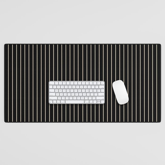 Elegant Pinstripes - Black & Beige Desk Mat