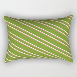 [ Thumbnail: Green, Mint Cream, and Salmon Colored Lines Pattern Rectangular Pillow ]