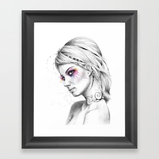 Beautiful Girl with Tattoos and Colorful Eyes Framed Art Print