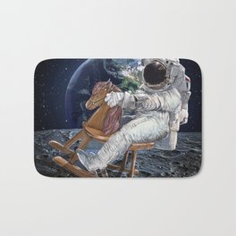 Space Cowboy Painting | Woke Up From A Dream For This Idea Bath Mat | Digital, Curated, Cowboy, Space, Earth, Galaxy, Wooden, Pop Art, Horse, Moon 