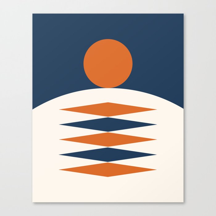 Abstract Geometric Sunrise 20 in Navy Blue Orange Canvas Print