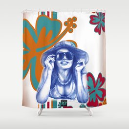 Girl in Blue at the Beach Shower Curtain