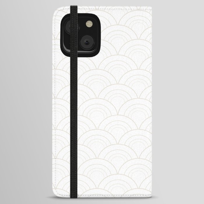 Beige and White Simple Scallop Curve Pattern Pairs DE 2022 Popular Color Crisp Muslin DE6212 iPhone Wallet Case