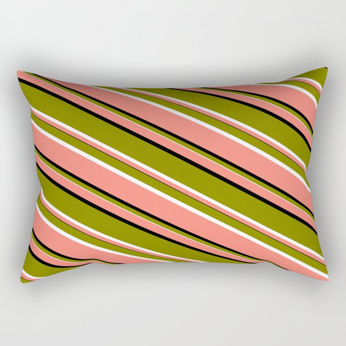 Salmon, Black, Green, and White Colored Lines Pattern Rectangular Pillow