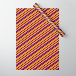 [ Thumbnail: Indigo & Dark Orange Colored Lines Pattern Wrapping Paper ]