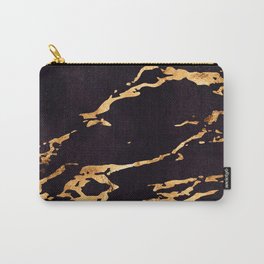 Black (Faux) "Suede" Marble With Gold-Colored Streaks Carry-All Pouch
