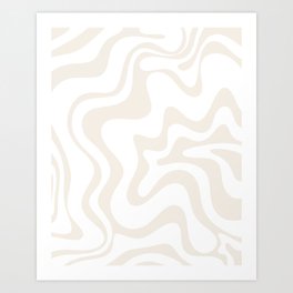 Liquid Swirl Abstract Pattern in Pale Beige and White Art Print
