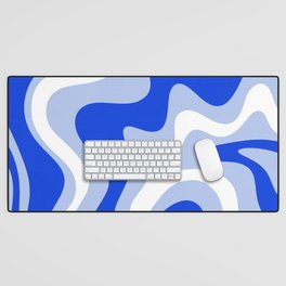 Retro Liquid Swirl Abstract Pattern Royal Blue, Light Blue, and White  Desk Mat