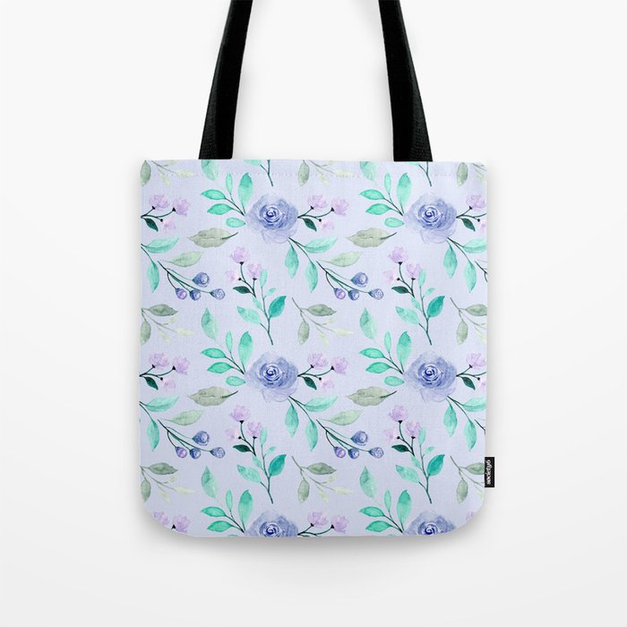 Blue and Purple Floral Pattern Tote Bag