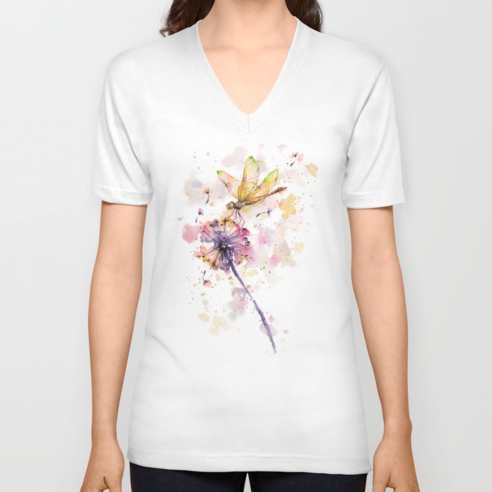 Dragonfly & Dandelion Dance V Neck T Shirt