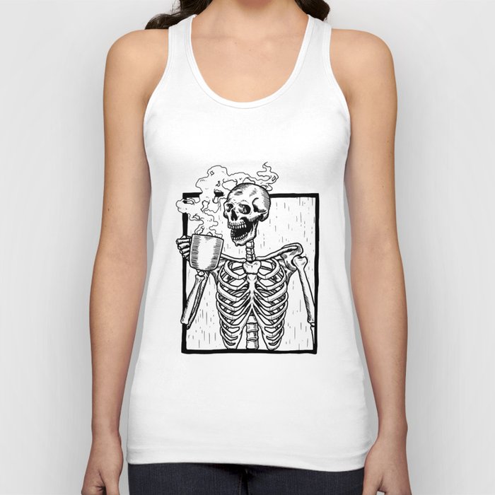 Skeleton Drinking a Cup of Coffee Tank Top