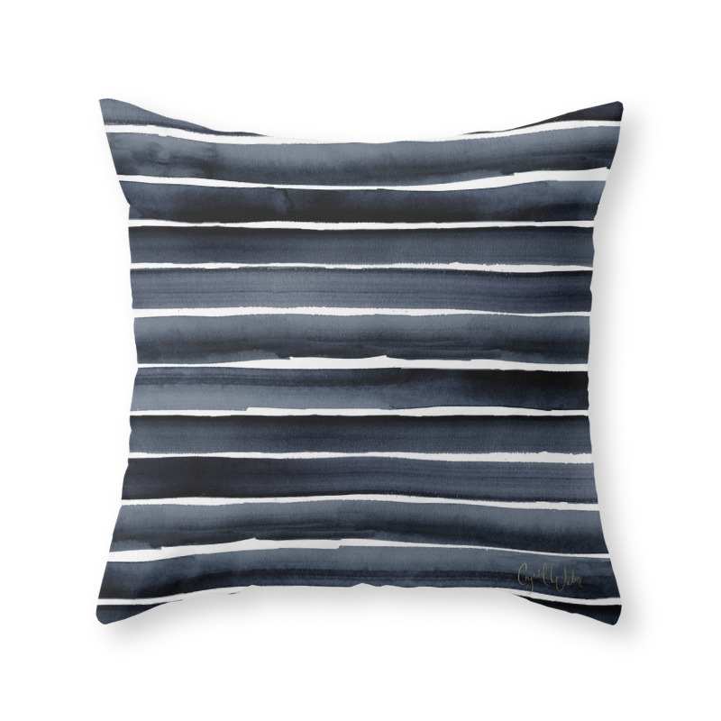 Society6Navy Indigo Watercolor Stripe Throw pillow cover Vintage Indigo navy