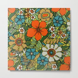 70s Plate Metal Print | Mosaic, Romantic, Orange, Khaki, Drawing, Retro, Turquoise, Jungle, Beachy, Psychedelic 