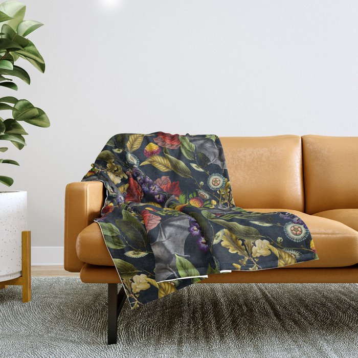 Flying Fox and Floral Pattern Throw Blanket