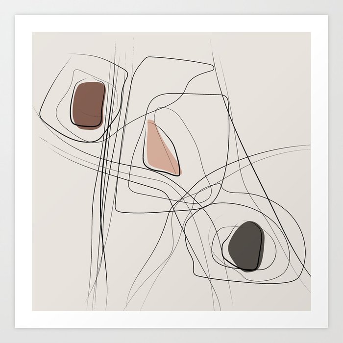 Blush Black Abstract Line Drawing 5 Pastel Earth Colors Minimal
