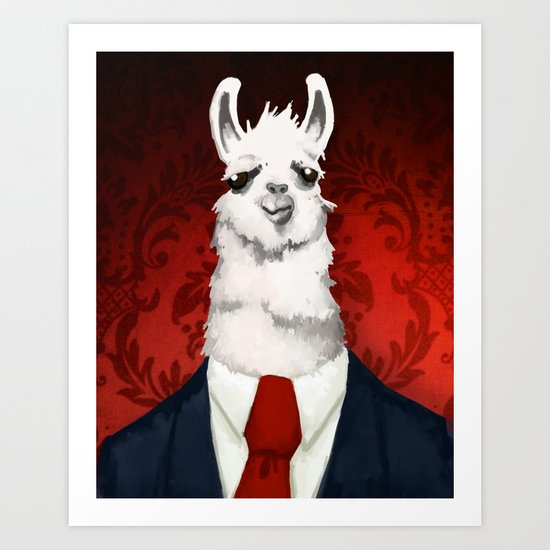 Formal Llama - Red Art Print
