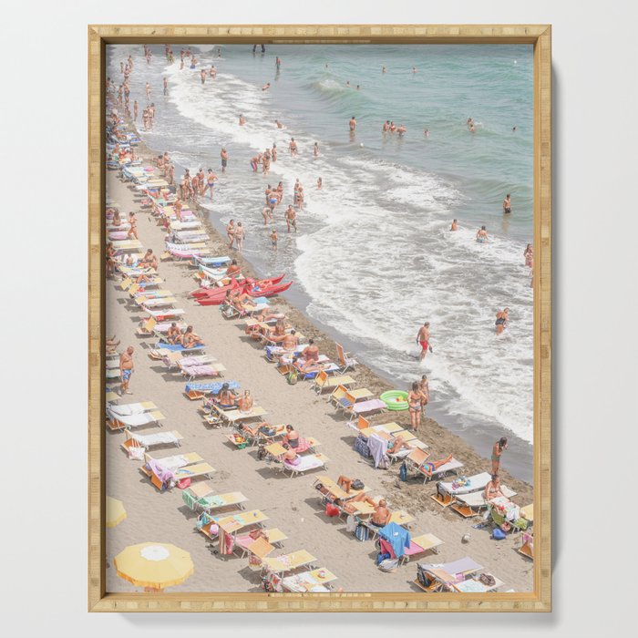 Italian Beach Day in Posillipo, Naples | Summer by the Coast Art Print in Pastel Color | Italy Travel Photography Serving Tray
