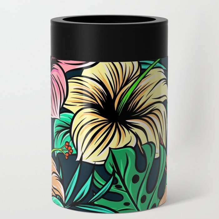 Hawaiian Hibiscus Floral Colorful Pattern Can Cooler