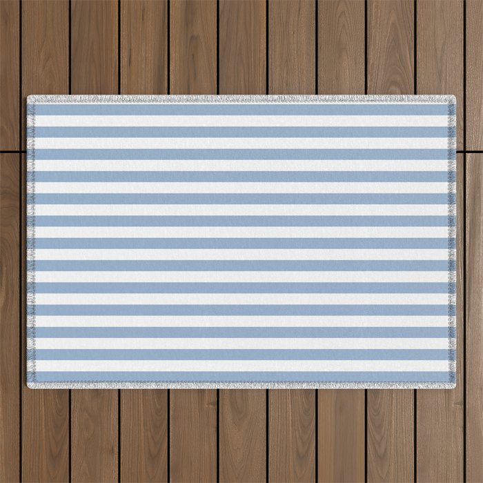 Cerulean Blue Horizontal Deck Chair Stripes Outdoor Rug