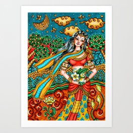 Kerala Mural Style Indian Goddess, Woman, PRINTABLE Wall Art, Indian Style Home Decor Art Print
