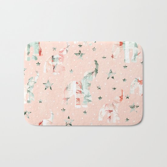 Pastel Tone Elephants Stars Pattern Bath Mat