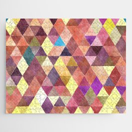 Geometrical Purple Burgundy Yellow Watercolor Argyle Pattern Jigsaw Puzzle