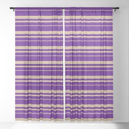 [ Thumbnail: Indigo & Tan Colored Pattern of Stripes Sheer Curtain ]
