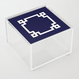 Greek Key Square White On Navy Blue Acrylic Box