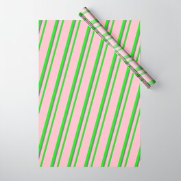 [ Thumbnail: Pink, Lime & Grey Colored Lined Pattern Wrapping Paper ]