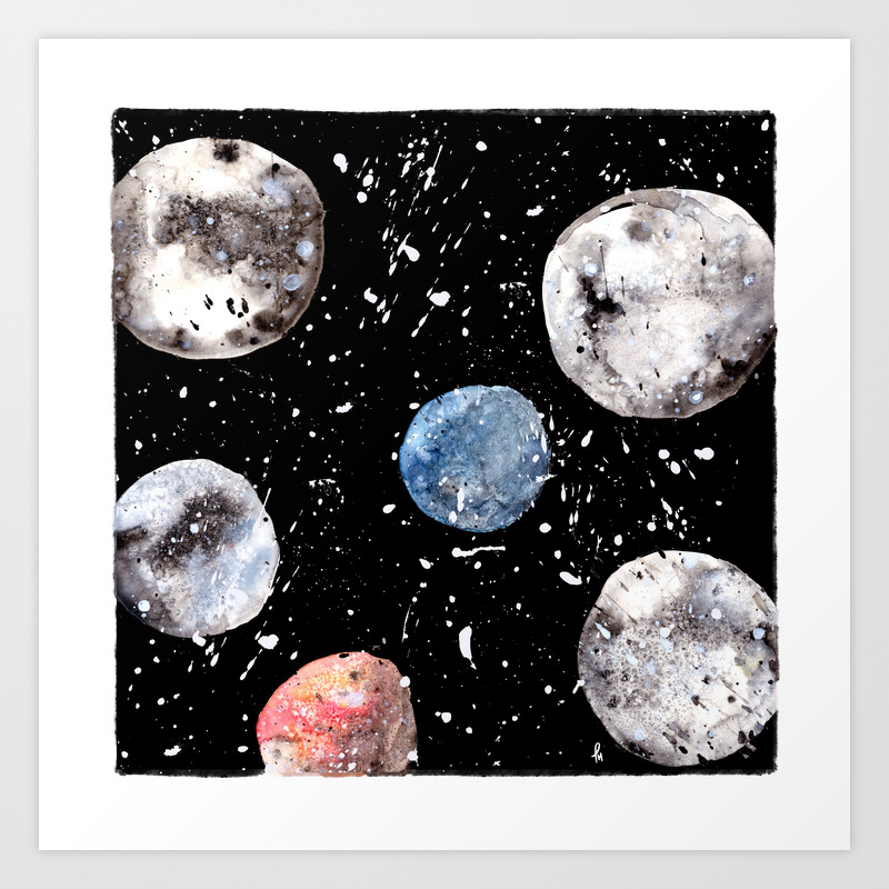 Many Moons Watercolor Planets Solar System Galaxy