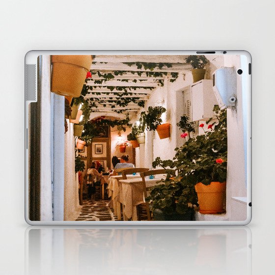 Warm Orange Lit Street in the Old Town of Chora, Naxos, Greece | Vibrant Travel Photography Fine Art Laptop & iPad Skin