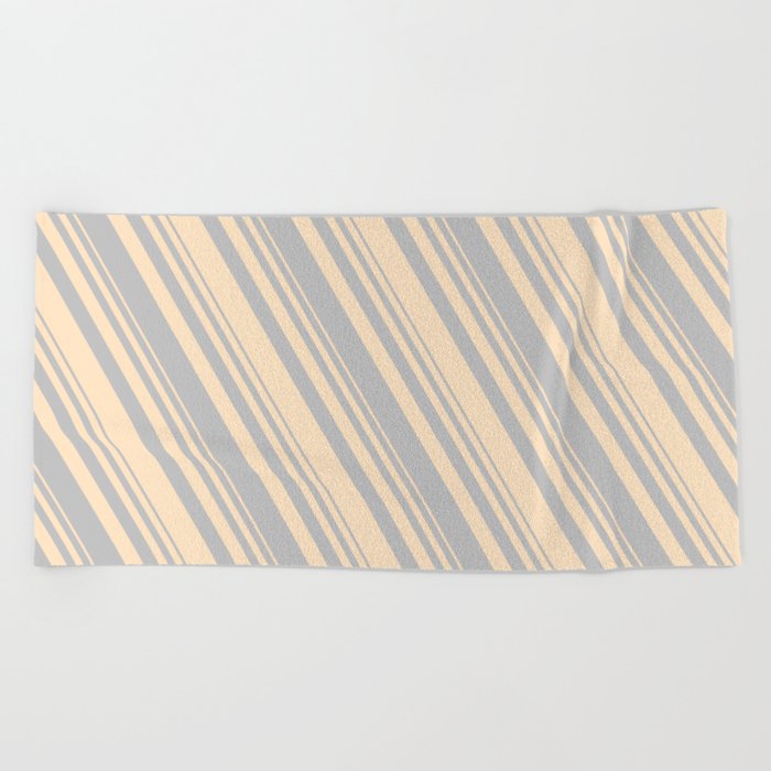Grey & Bisque Colored Lined/Striped Pattern Beach Towel